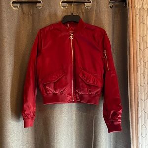 Red satin bomber jacket